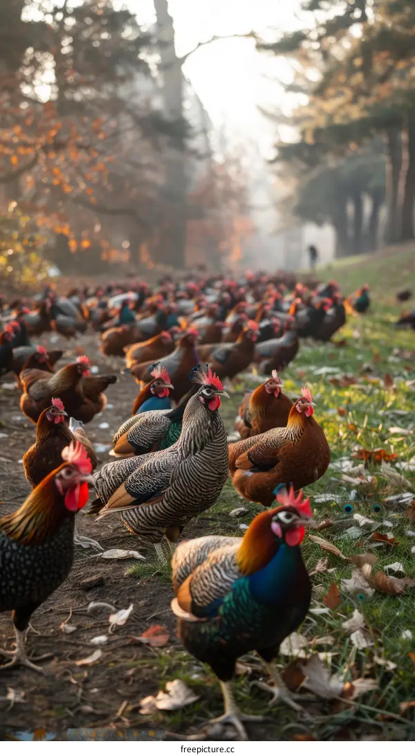 Free-Range Chickens in a Park