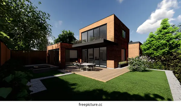 Modern Brick House with Patio and Backyard