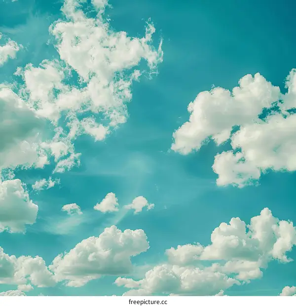 Serene Blue Sky with Fluffy White Clouds Background