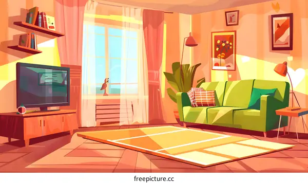 Cozy Living Room Interior Design With Yellow Rug