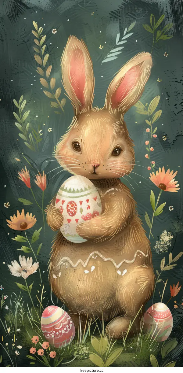 Adorable Easter Bunny Holding a Vibrant Easter Egg