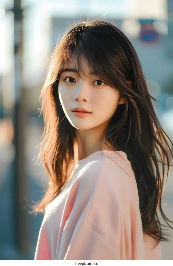 Asian Woman With Long Brown Hair Posing For a Portrait
