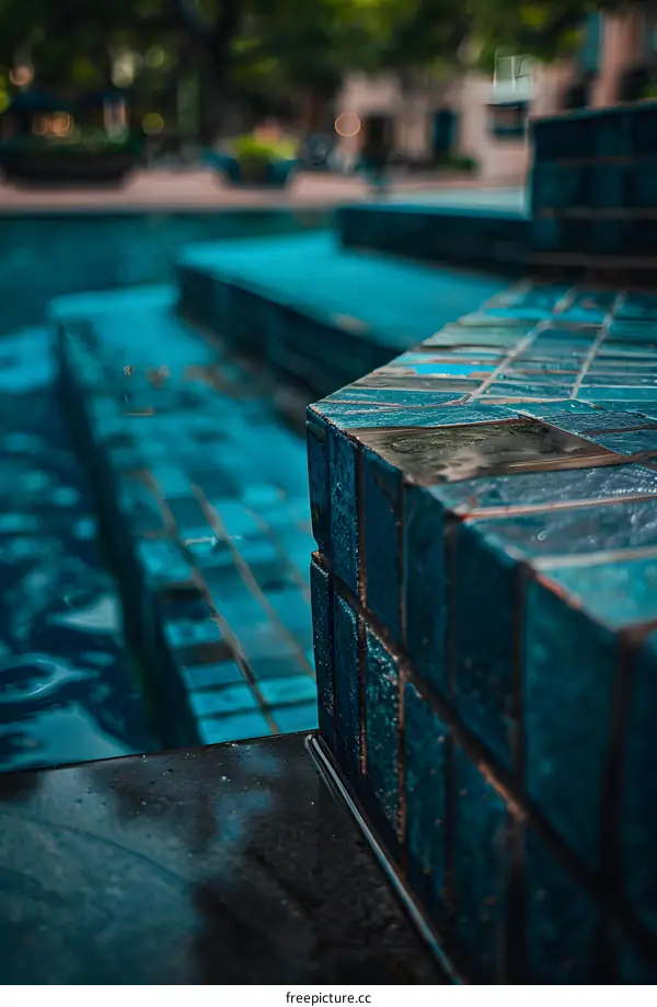 Closeup of a Blue Tiled Pool Edge