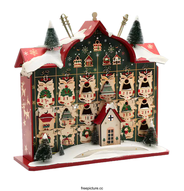 [Transparent Background PNG]Christmas Advent Calendar Wooden House Decoration