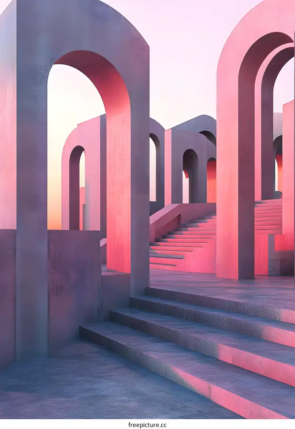 Abstract Architecture with Arches and Stairs
