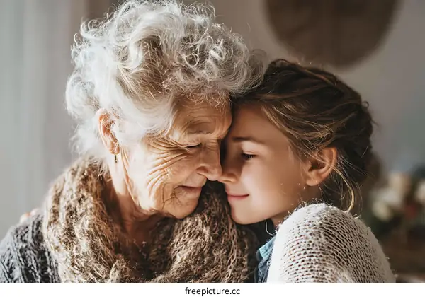 Grandmother and Granddaughter Embrace Affectionately