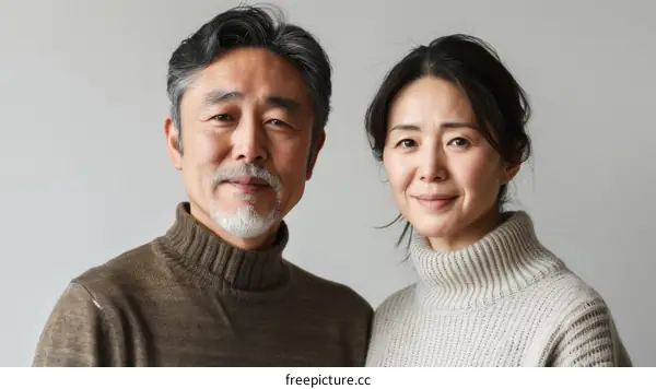 A Japanese man and woman pose for a photo together.