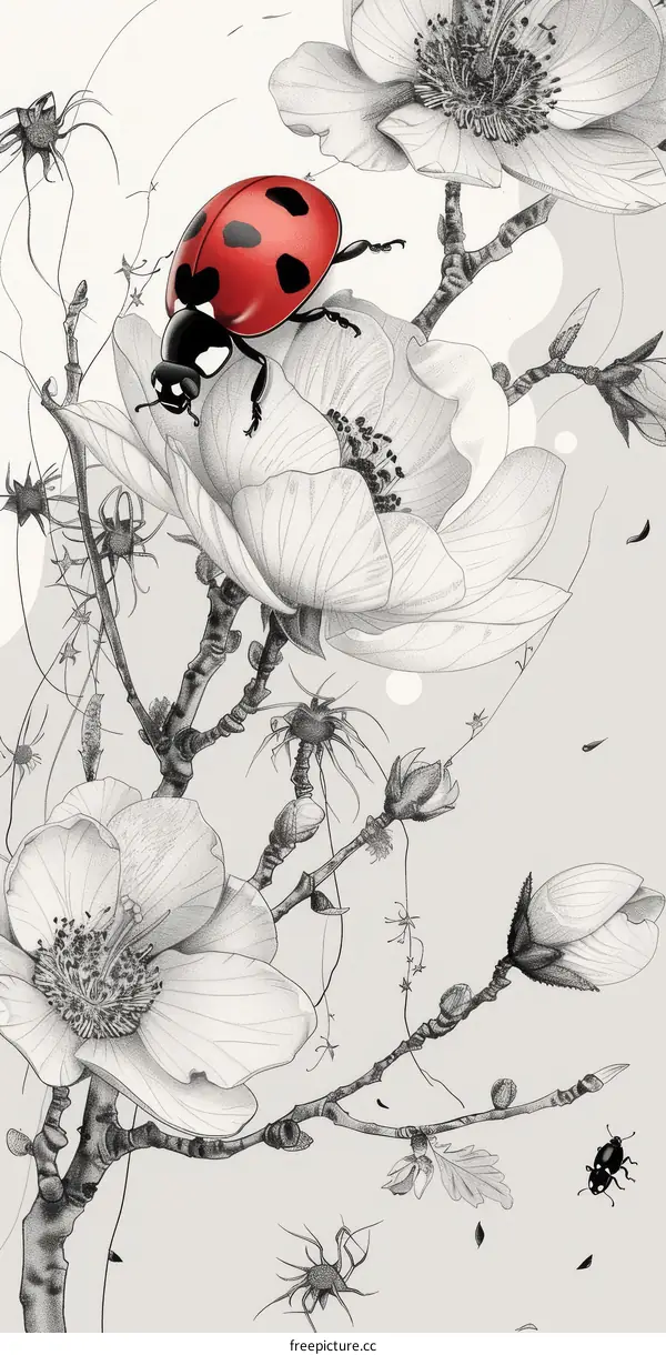 A Red Ladybug on a White Flower