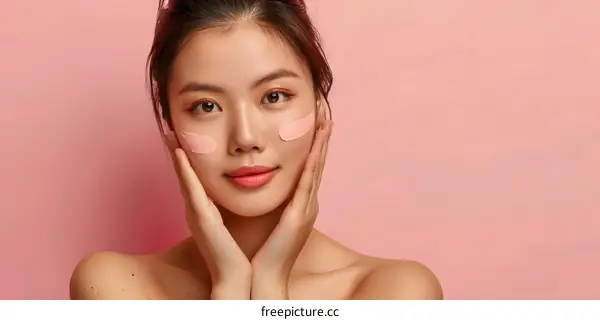 Beautiful Young Asian Woman Applying Makeup on Face