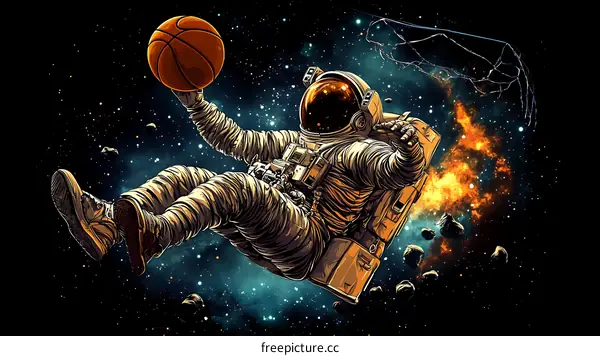 Astronaut Playing Basketball in Space Illustration