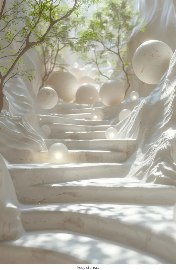 Abstract Light Staircase in a Dreamlike Garden
