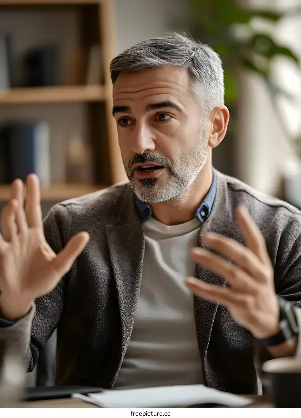 Portrait of a Man Talking With Gestures