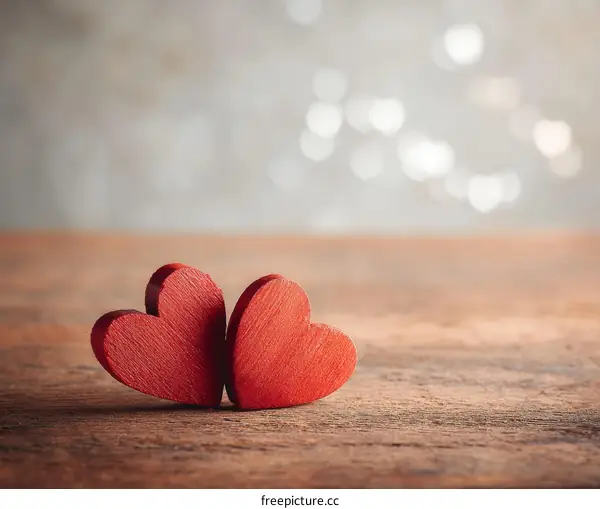 Romantic Wooden Hearts on Rustic Tabletop