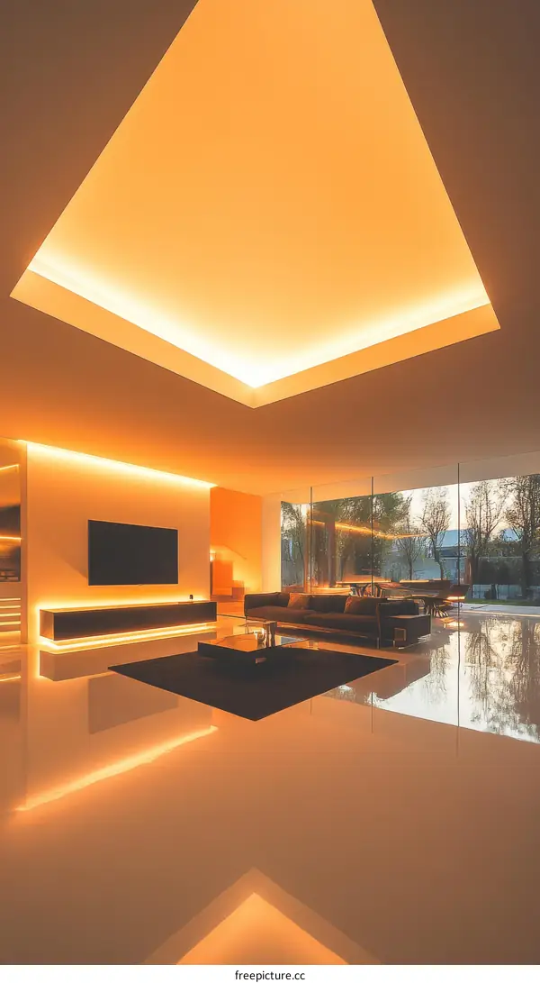 Modern Living Room with Warm Lighting