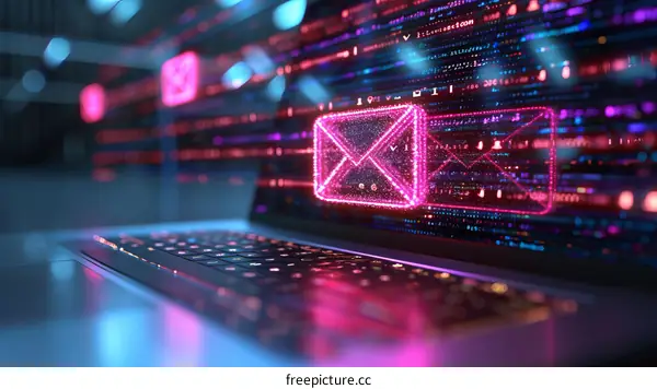 Email Marketing and Spam Concept: Email Icon on Laptop Keyboard