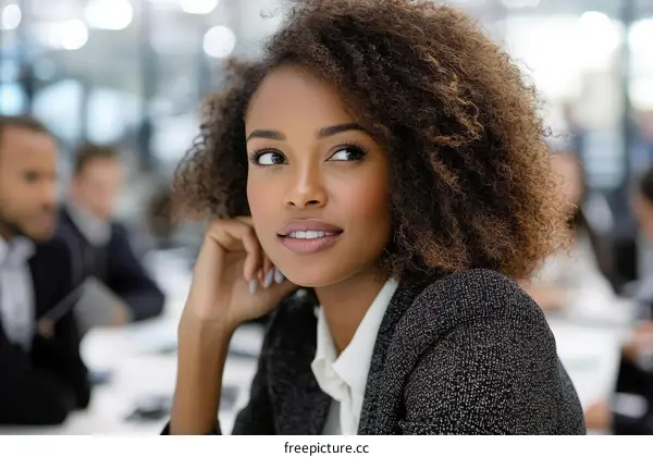 African American Business Woman Thinking in Office