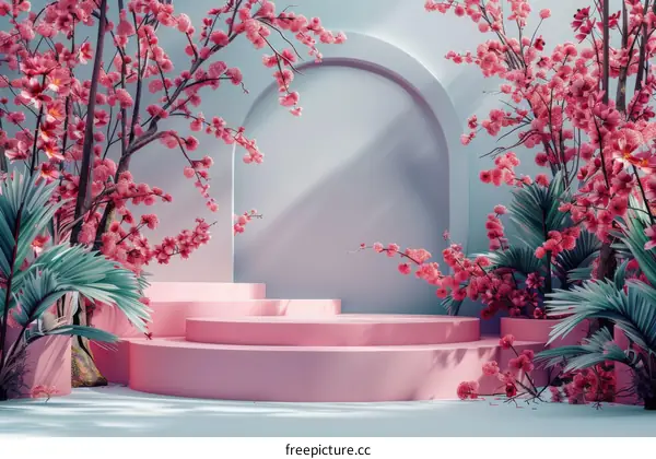 Pink Floral Display Stage Illustration
