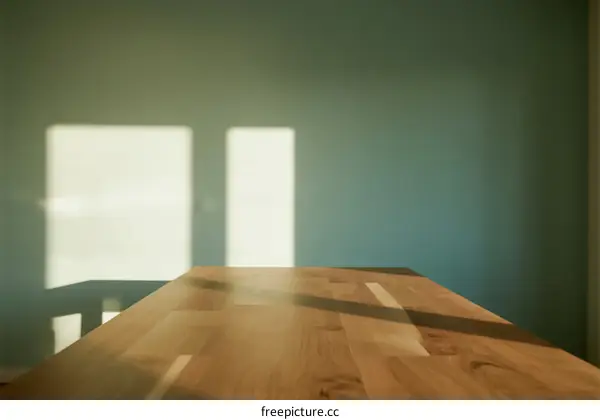 Soft sunlight casting shadows on a wooden table in a room