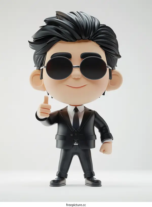 3D cartoon character of a man in a suit and sunglasses giving a thumbs up