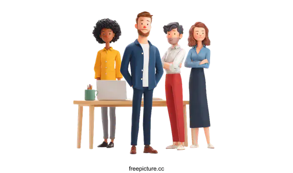 [Transparent Background PNG]Diverse Cartoon Business Team Illustration