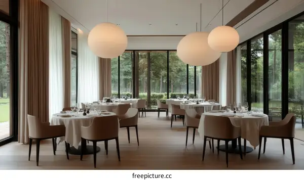 Modern Restaurant Interior with Large Windows