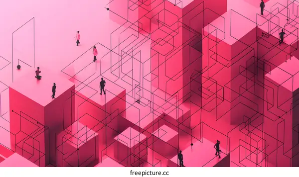 Abstract People in a Network of Pink Cubes