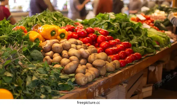 Fresh vegetables and fruits on a market stall