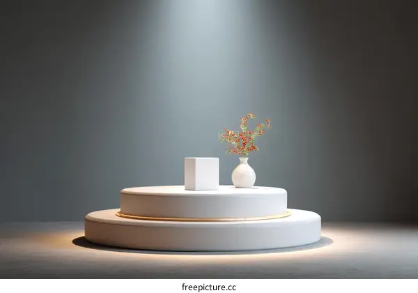 Modern Minimalist White Display Podium with Flowers