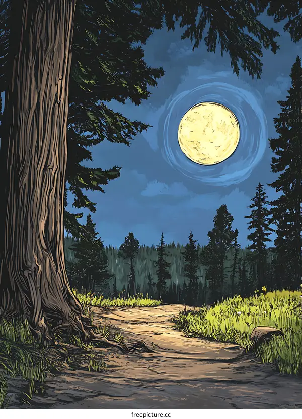 Forest Path under Moonlight Illustration