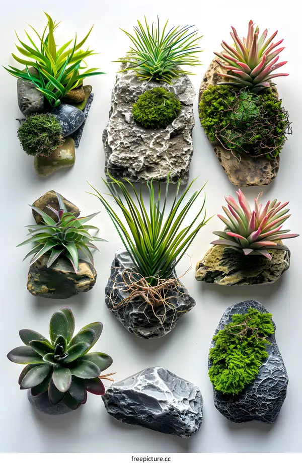 Artificial plants on rocks