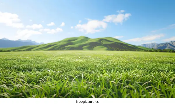Green rolling hills under blue sky