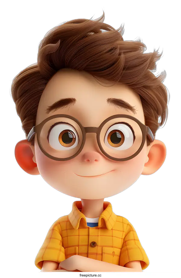 [Transparent Background PNG]Smiling Cartoon Boy With Glasses