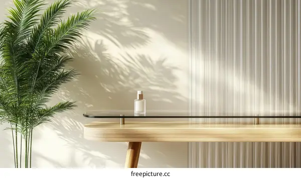 Modern Minimalist Interior Product Display with Palm Plant