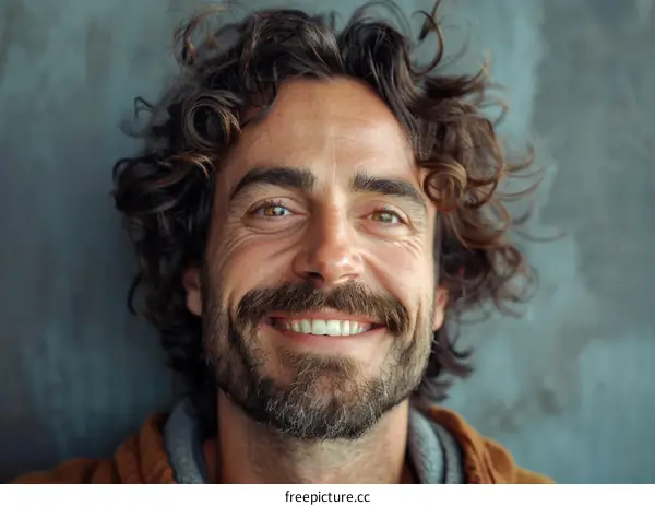 Close-up Portrait of a Smiling Man with Curly Hair