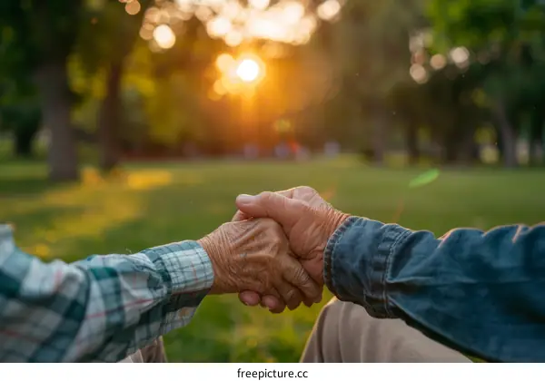 wrinkled hands of two elderly people