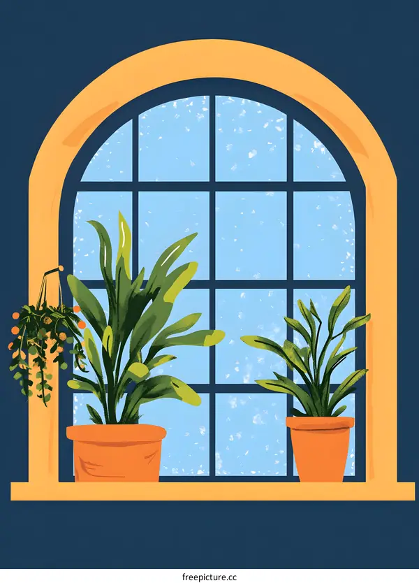 Indoor Plants by Window with Snow Outside
