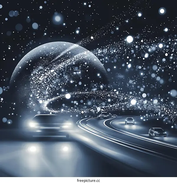 Futuristic Highway with Sparkling Cosmic Sphere