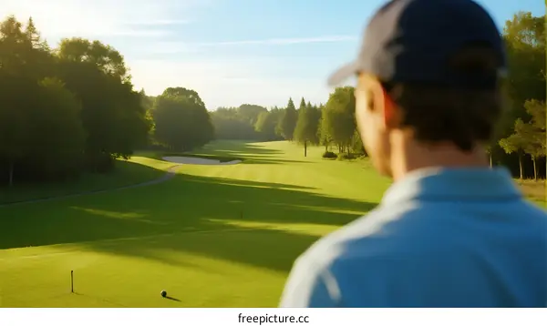 Man standing on a golf course looking at the green