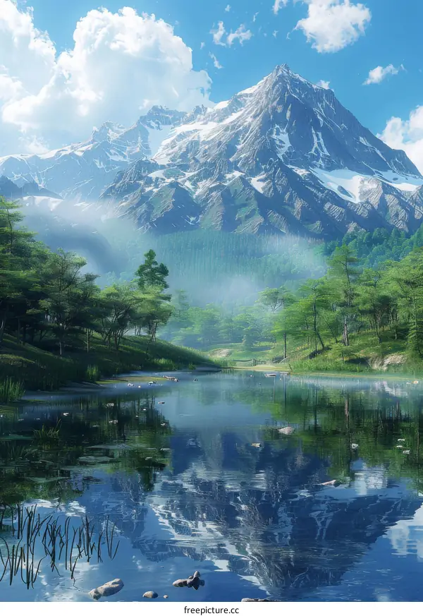 Stunning Mountain Landscape with Lake and Trees Reflected in Crystal Clear Water