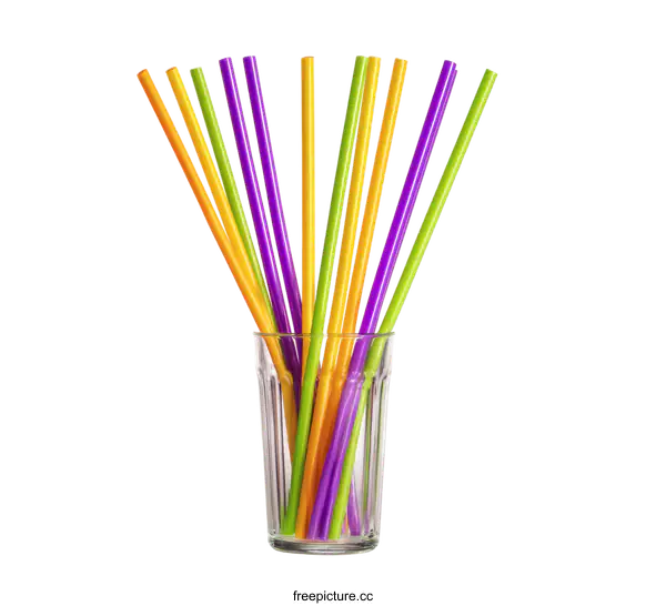 [Transparent Background PNG]Colorful Plastic Drinking Straws in a Glass