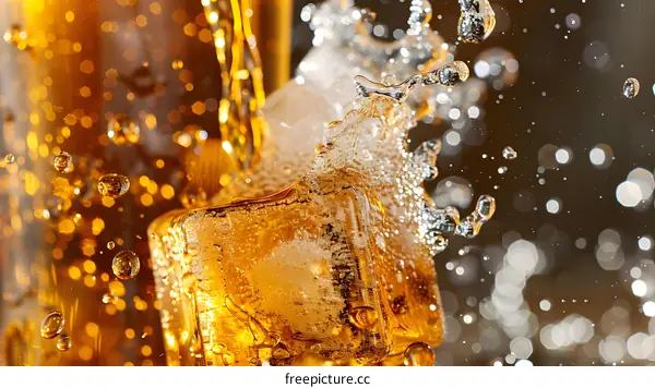 Closeup of Ice Cube in a Glass of Cold Drink