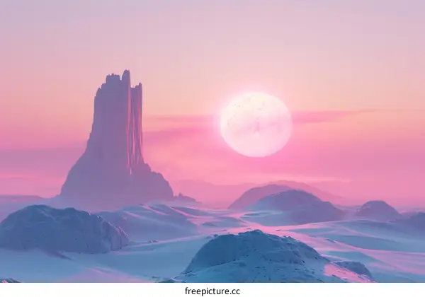 Pink Winter Wonderland Sunset Moon