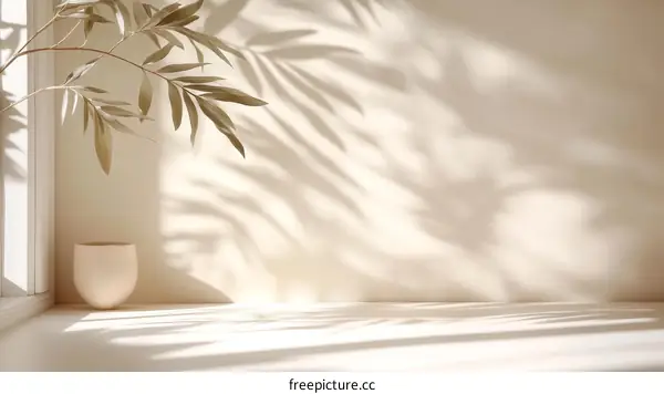 Minimalist Beige Interior Scene with Plant Shadows