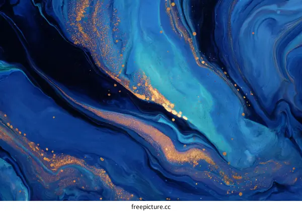 Abstract Blue and Gold Marbling Art Design