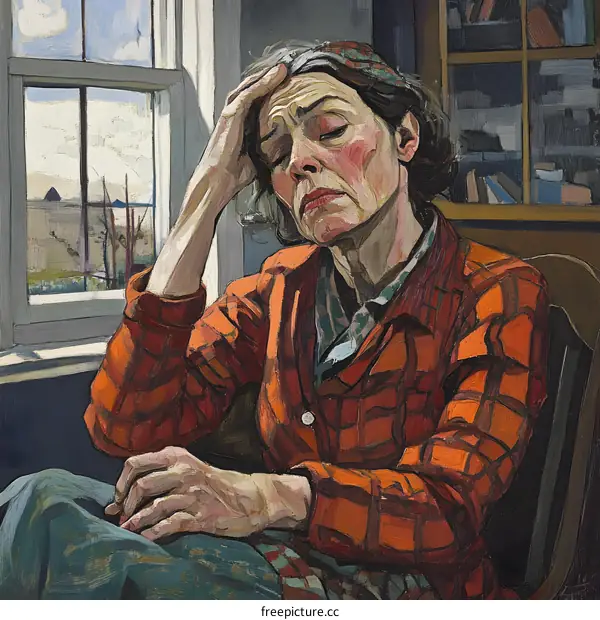 Woman in Red Plaid Shirt Sitting by a Window