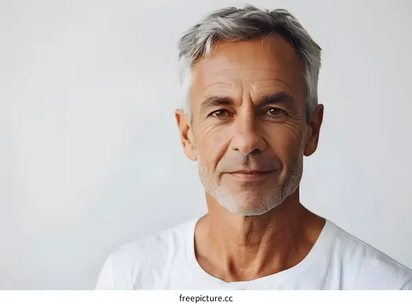 portrait of a handsome mature man with gray hair