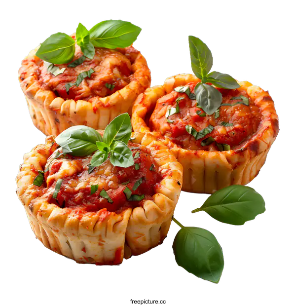 [Transparent Background PNG]pasta nests with tomato sauce and basil