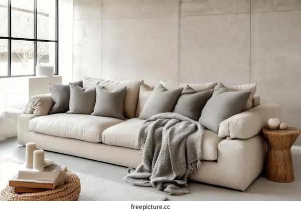 Modern Beige Sofa in a Minimalist Living Room