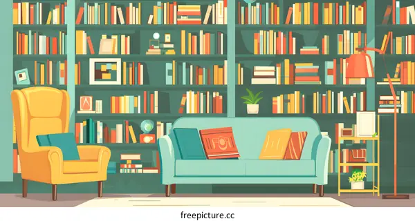 Cozy Living Room With Bookshelves And Comfortable Furniture