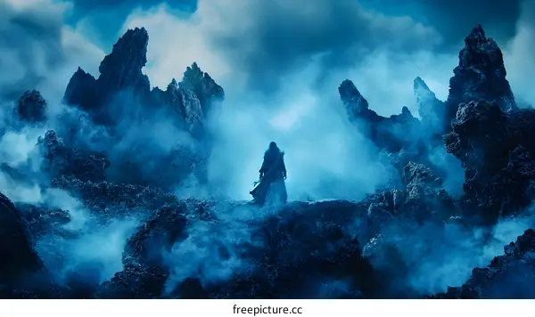 Fantasy Landscape with Figure Standing on Cliff